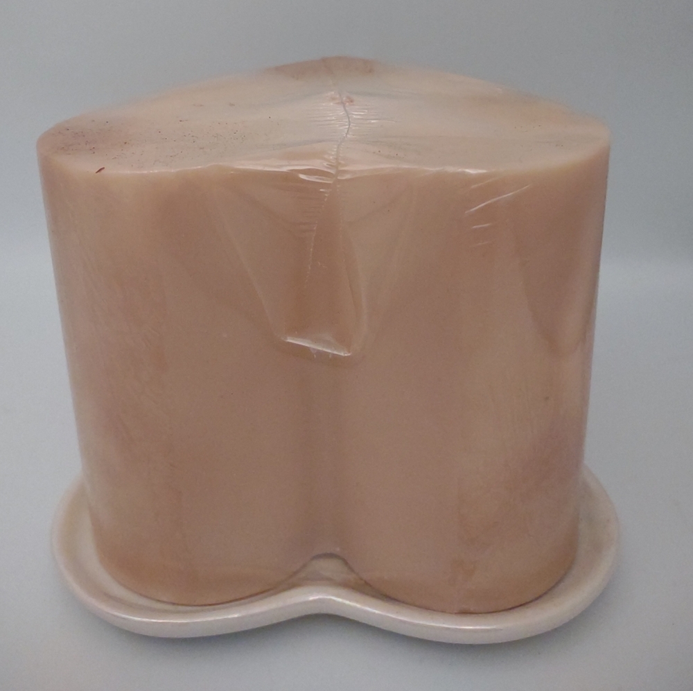 *Large Hand Crafted Heart Shape Cream Candle w/Pearl Ceramic Dish 3.75" New!